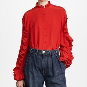 Alexis Rocio Ruffle Button Front Long Sleeves High Neck Blouse Top